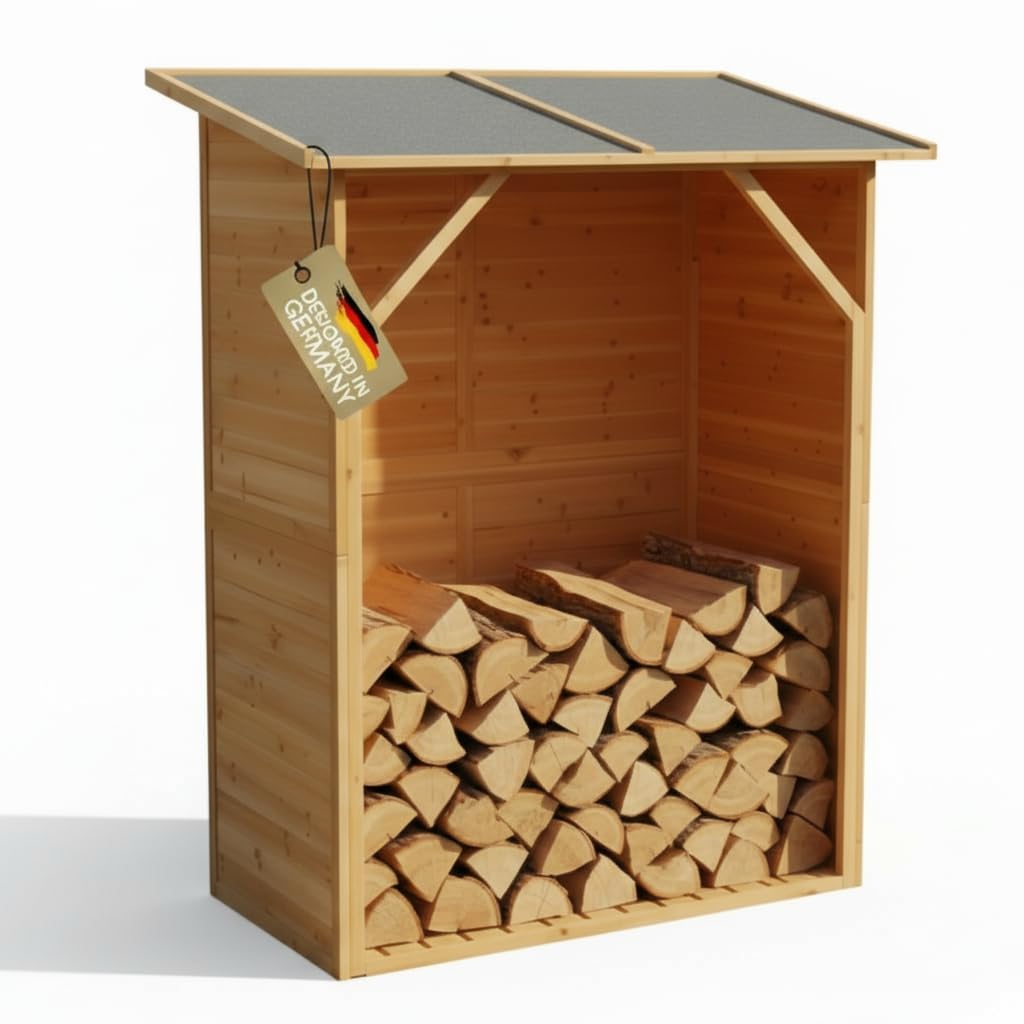 Mucola Kaminholzregal Brennholzregal mit Rückwand 160x134x75 cm Holz Braun | Stapelhilfe für Feuerholz und Scheite, schützt vor Regen, Schnee und Feuchtigkeit, großes Fassungsvermögen, stabil