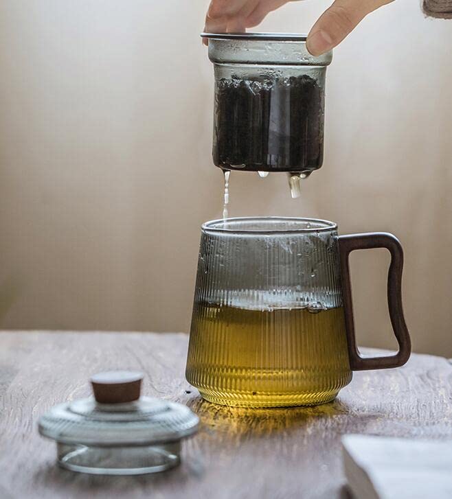 Taza de café de cristal, tazas de café/té de vidrio, taza de té de vidrio resistente al calor china de 420 ml, taza de separación de agua de té, taza de filtro de oficina