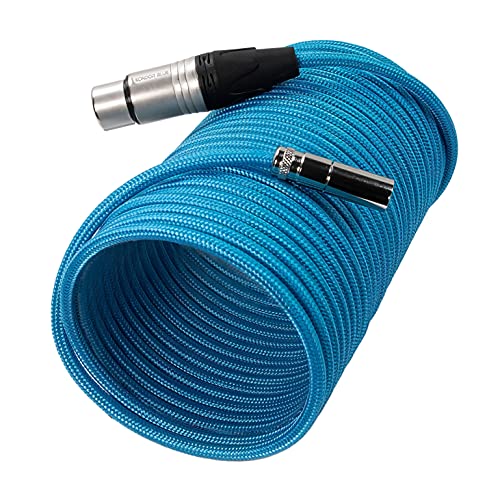 Image of KONDOR Blue | 25 Foot Mini XLR (TA3) 3-Pin Male to XLR Female Audio Cable | Braided On-Rig Mic Cable for Blackmagic Design Pocket Cinema Camera 4K 6K, for Canon EOS C70 | Blue