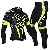 N/V D.Stil Herren Fahrradbekleidung Set Radtrikot Langarm Fleece mit 3D Polster Hosen für MTB Rennrad M-3XL (Schwarz-Grün, L)