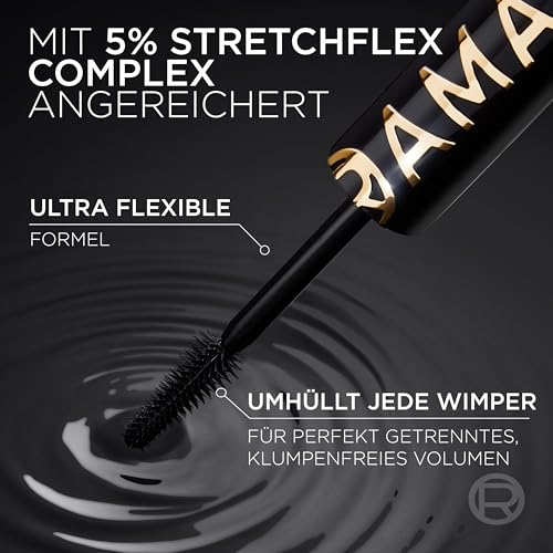 L'Oréal Paris Augen Make Up, Panorama Mascara für Volumen & Definition, Wimperntusche für optisch 1,4x größere Augen, Volume Million Lashes, Panorama-Bürste, Farbe All Night Black (Schwarz), 1x 9,9ml