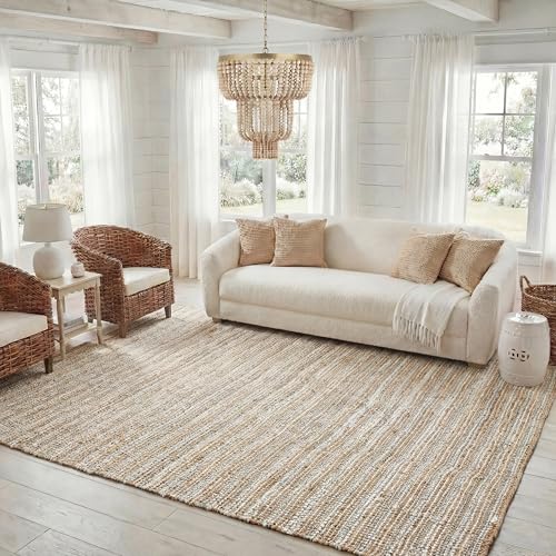 SAFAVIEH Area Rug 8x10 - Natural Fiber Collection - Large - Grey & Natural Brown, Handmade Jute, Farmhouse Style, Chunky Textured Thick Pile (NF447K)