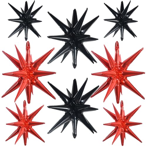 Image of TONIFUL 8 Pcs Star Balloons Black and Red Foil Explosion Party Decorations | 2 Size Mylar Star Balloon for Graduation Party Decor Christmas New Year Birthday Wedding Halloween Photo Booth Supplies