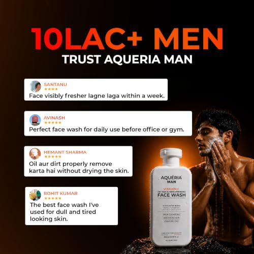 Image of Aqueria De-Tan & Brightening Vitamin C Face Wash | With Lactic Acid & Niacinamide | Deep Cleansing Face Cleanser for Tan Removal, Pigmentation, Dark Spots, Dull & Uneven Skin Tone | Brightens Skin & Gently Exfoliates | Non-Drying Formula for All Skin Types | 200ml | Men & Women Gentle Cleanser