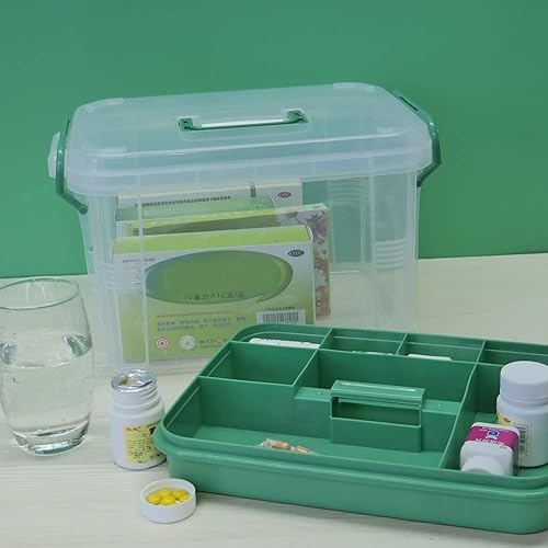 Miniatura 4 de Organizador transparente de primeros auxilios con compartimentos, caja de almacenamiento de suministros médicos familiares de plástico