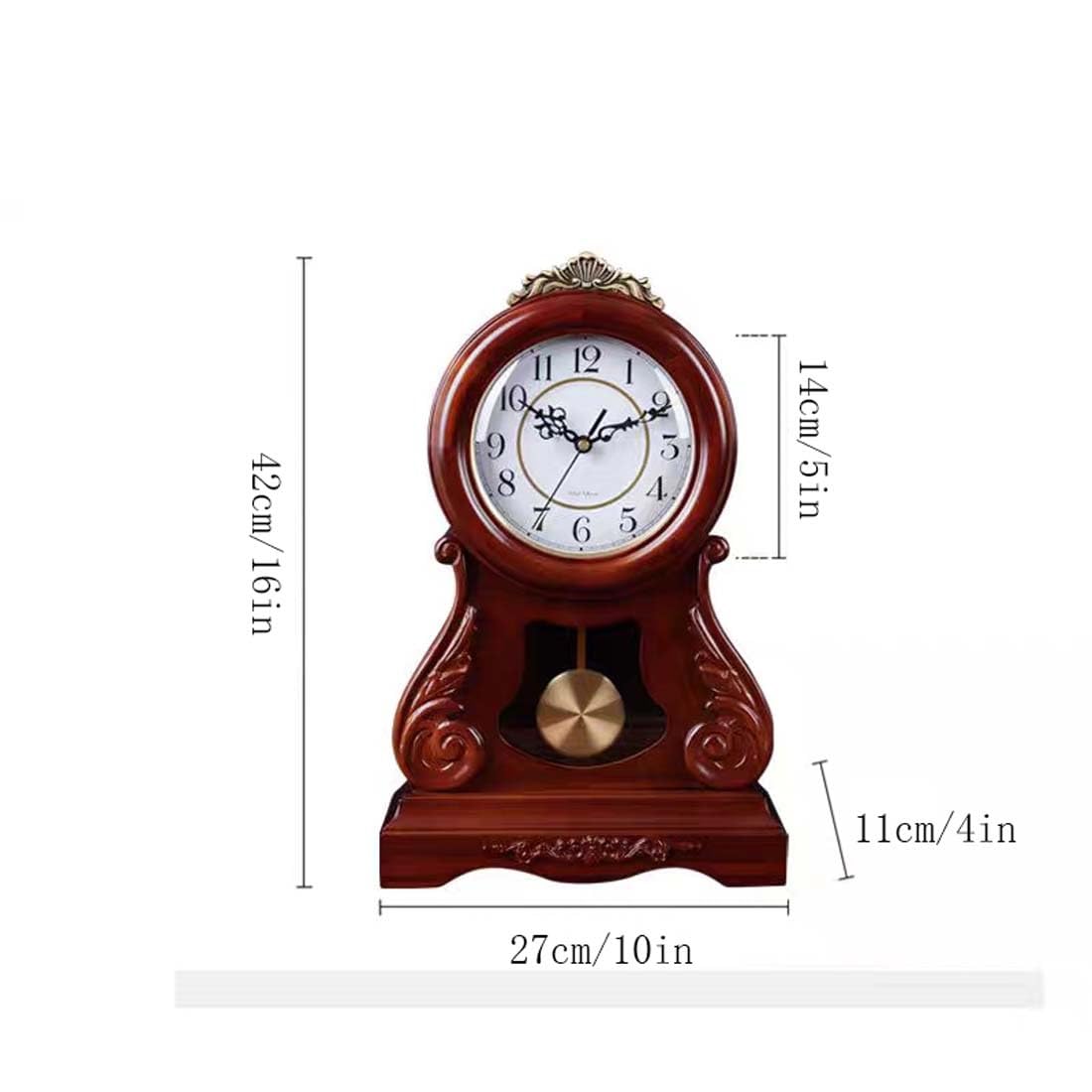Reloj de repisa de Madera con péndulo - Reloj de Mesa mecánico Tradicional de Madera marrón for decoración del hogar inauguración de la casa o cumpleaños for la Sala de Estar o la