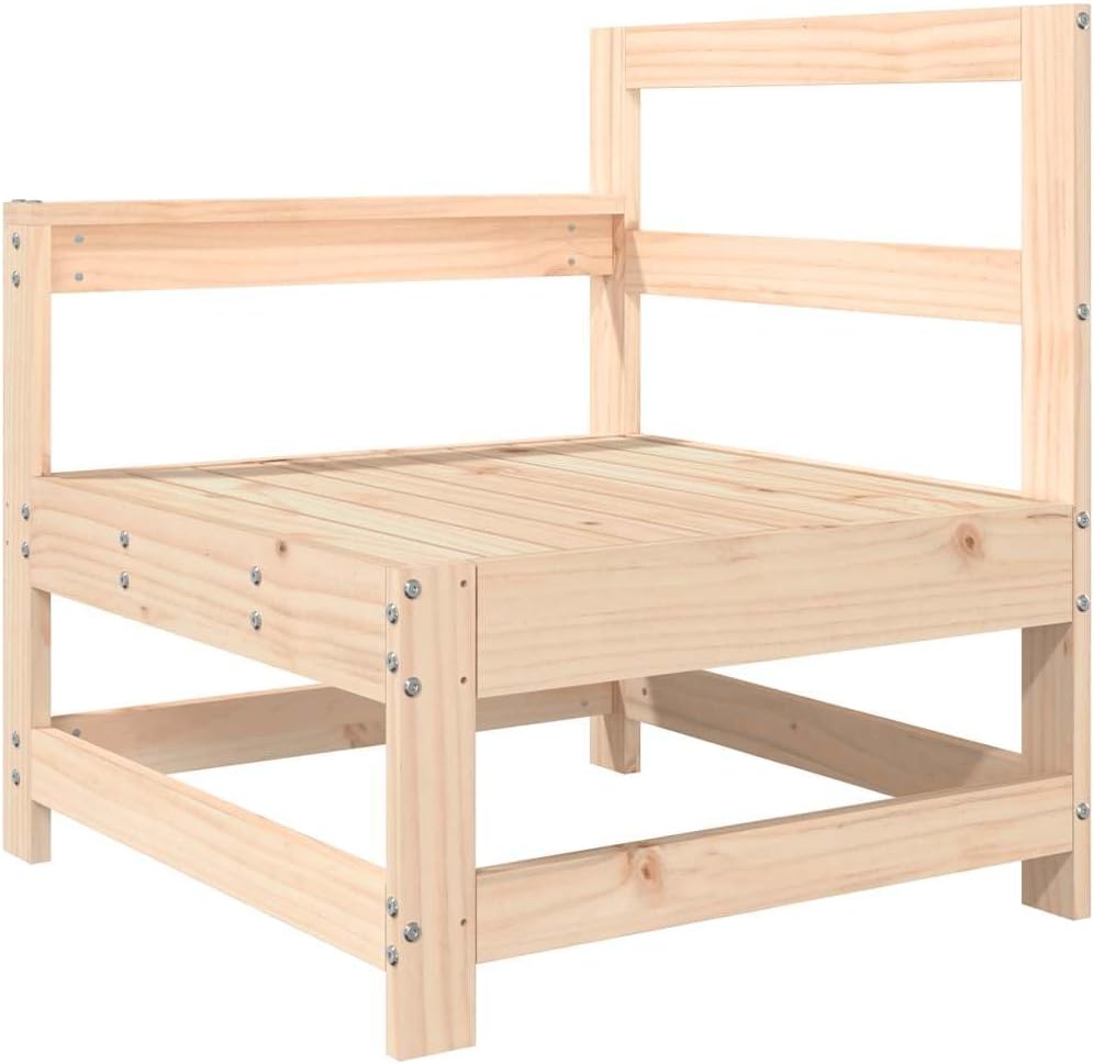 Beige Solid Pine Garden Chair 24.4x26.0x27.8 in Rustic Outdoor Loveseat with Cushions Modular Patio Seating for Balcony Porch and Small Backyard