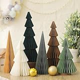 Watersay 6 Pcs Neutral Christmas Tree Honeycomb Centerpiece Minimalist 3D Paper Trees Centerpiece Modern Christmas Decor Rustic Reusable Table Decoration for Home Decor Xmas Gift(Green, Brown)