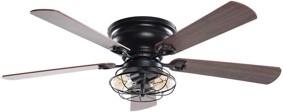 Unknown1 48" Low Profile Metal 5-Blade Ceiling Fan with Remote Black Rustic Wood Blades Included