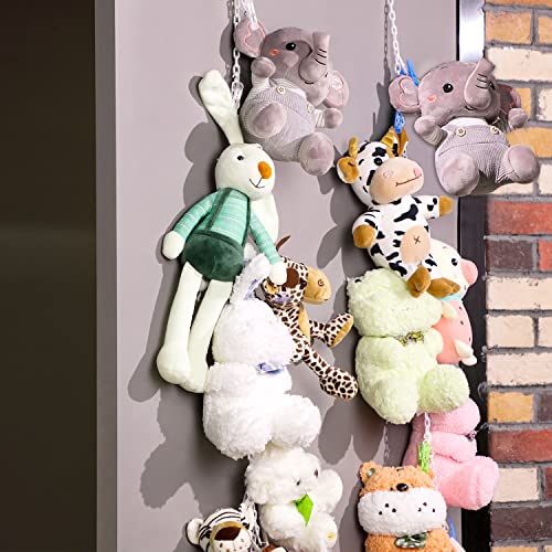 2 Pieces Stuffed Animals Storage Chain Plastic Toy Chain Organizer With 40 Pieces Plastic Clips, 2 Pieces Ceiling Hook And Door Hook For Hanging Plush Toys Hats Socks Holiday Cards #TOP6