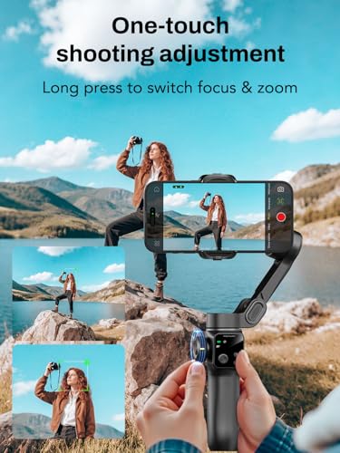 Image of AOCHUAN 3-Axis Gimbal Stabilizer for iPhone, Smartphone Gimbal w /7.8 inch Extension Rod, OLED Display, Phone Stabilizer w /Face Tracking, Gesture Control, Video Record for iPhone & Android - Smart V8 Black