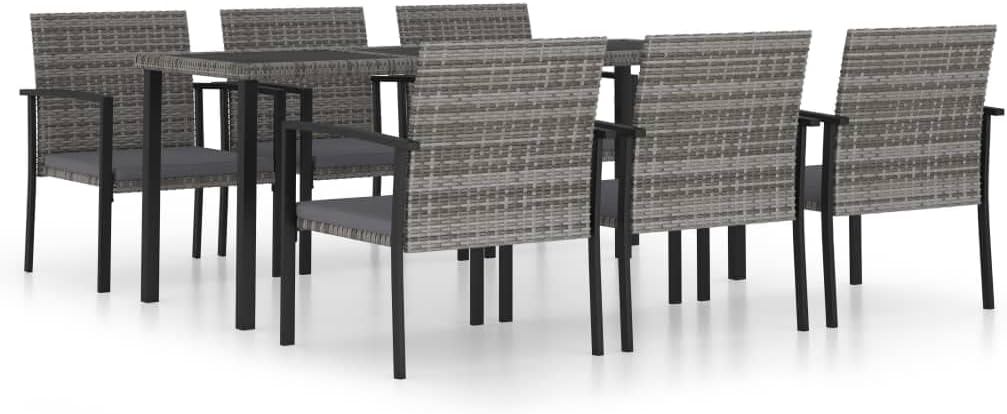 vidaXL Patio Dining Set 7 Piece, Outdoor Dining Set for Garden Yard, Table and Chair for Balcony, Dining Table, Farmhouse Style, Poly Rattan Gray