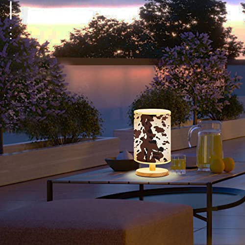 Dsfajwefh Bedside Table Lamp Seamless Texas Longhorn Cow Hide Print Design With Big Brown Spots Dimmable Wood Base Flaxen Fabric Shade Solid Desk For Nightstand Bedroom Living Room5.5X11 Inch #TOP4