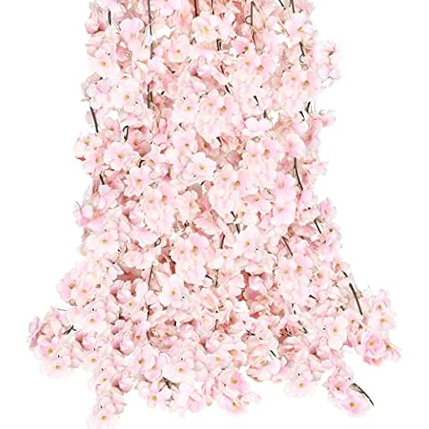 CEWOR 6pcs Artificial Cherry Blossom Flower Vines Artificial Flowers for Outdoors Hanging Silk Flowers Garland for Wedding Party Home Decor Japanese Kawaii Decor Cover