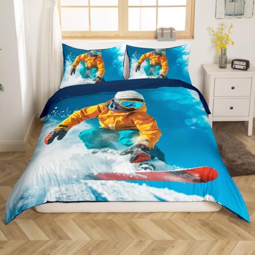 Feelyou Snowboard Bedding Set for Girls Boys Children Extreme Sports Theme Comforter Cover Hipster Decor Duvet Cover Room Decor Cool Style Bedspread Full Size Bedding Collection 3Pcs (No Comforter)