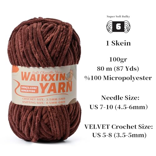 Image of (3 Deep Coffee) 3 Pack Super Soft Fuzzy Chenille Chunky Yarn for Crocheting, 300g (261yds) Velvet Fluffy Amigurumi Yarn for Hand Knitting Baby Blankets Weaving Craft