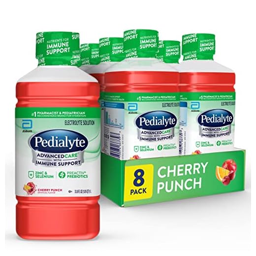 Pedialyte Advanced Care Electrolyte Solution, 1 Liter, 8 Count, with PreActiv Prebiotics, Hydration Drink, Cherry Punch, Pink, 33.8 Fl Oz (Pack of 8) (AB-312)