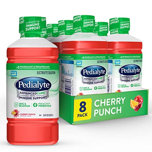 Image of Pedialyte AdvancedCare Electrolyte Solution Has PreActivPrebiotics | Hydration Drink | Cherry Punch, 1 Liter, Pack of 8