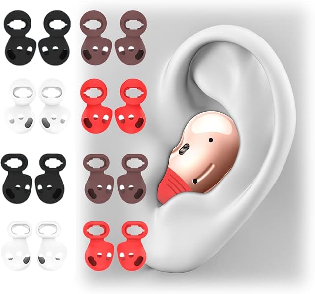 BLOOOK 8 Pairs Compatible with Samsung Galaxy Buds Live Earplugs, Earphones Accessories for Galaxy Buds Live (Red + Brown + Black + White) 4 Pairs Size L + 4 Pairs Size S