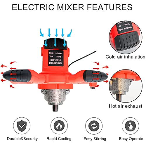 Machgrin 110V 2400W Electric Handheld Paint Cement Mortar Mixer Machine With 6 Adjustable Speed #TOP2