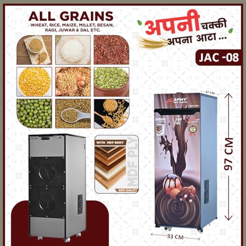 Image of Atta Chakki for Home | Domestic Flour Mill | 1HP Motor | Wheat, Rice & Millet Grinding | Multi Grain Grinding | Low Noise Heavy Duty Motor | 10 Kg /Hr Capacity | Fully Automatic (JAC08)