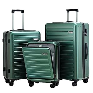 TydeCkare 20/24/28″ Bagageset, 20″ Handbagage met Laptopvak 34L (55x39x20 cm), 24″ Hardcase 65L, 28 inch Koffer 101L, TSA Slot, Groen