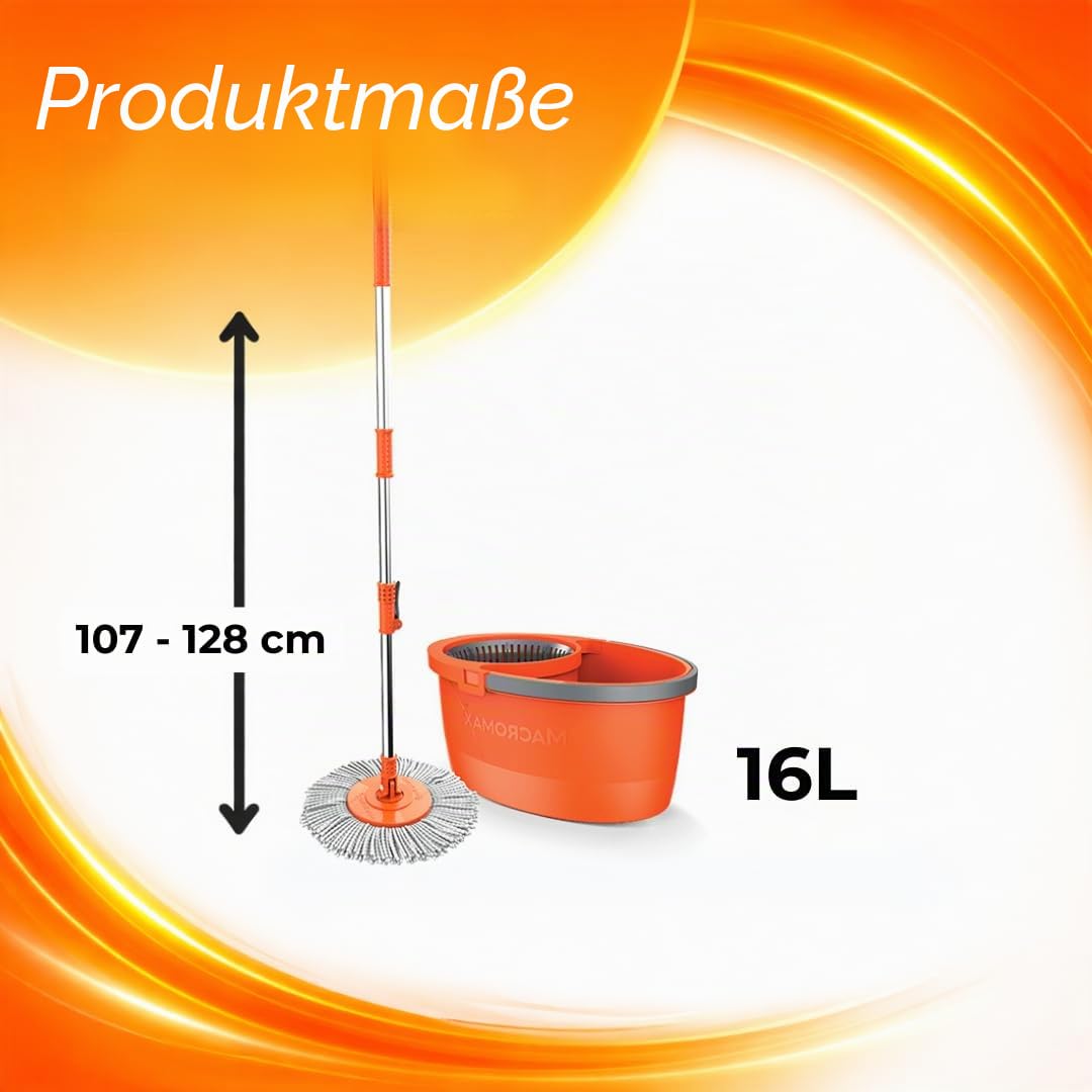 Macromax - Faster Automatic Spin Mop 16L Reinigungsset 100% Mikrofaser Mops - Teleskop-Drehgriff, automatische Wäsche & Abnehmbarer Trockenkorb, aus 90% recycelbarem Material (Spin Mop Set)