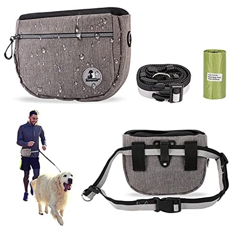 MZFANG Dog Treat Pouch Bag Pet Training Walking Bag High Capacity Waterproof Hands Free Outdoor Easily Carrying Adjustable Belt Multifunction Dog Toys Kibble Bag Gray Cover