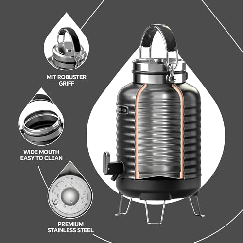 Image of IDEUS Insulated Beverage Dispenser, All-in-one for Camping Vacuum Double-Wall Stainless Steel Water Cooler Coffee Carafe Jug Leakproof Drink Container with Handle, Spigot & Stand (Black, 1,4gal)
