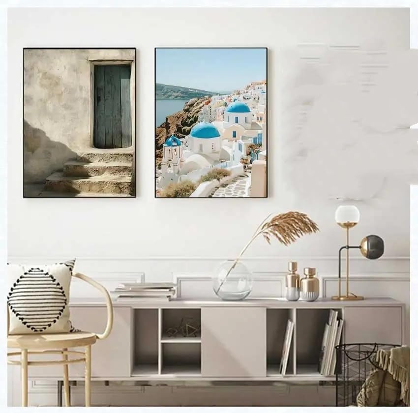 Póster retro de paisaje mediterráneo griego para decoración de paredes de casa