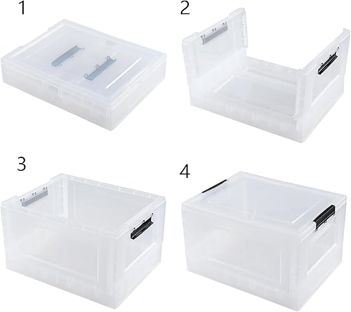 Miniatura 3 de Contenedor plegable de plástico de 32 cuartos de galón con tapa, cajas de almacenamiento plegables, 4 paquetes