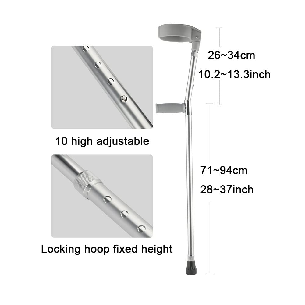 Muletas de Antebrazo para Adultos, Muletas de Brazo Ajustables, Muletas Ligeras de Aluminio con Puntas de Goma Antideslizantes, Muletas Cómodas y Ergonómicas con Manguitos (Size : 1 Count)