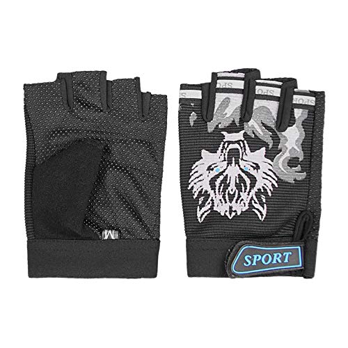 RUIXIB Kinder Halbfinger Handschuhe Fingerlos Handschuhe Fahrradhandschuhe Outdoor rutschfest Atmungsaktive Radhandschuhe Sporthandschuhe für Radfahren Fitness für Junge Mädchen (Schwarz)