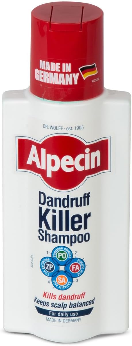 Dandruff Killer Shampoo 1x 250ml Effectively Removes and Prevents Dandruff Hair Care for Men Made in Germany, White/Red