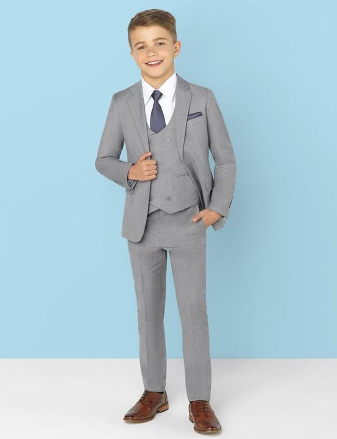 Jungen Kerbe Revers dreiteiliger Anzug, Jacke Weste Hose Smoking Tägliche Party Pagenkopf
