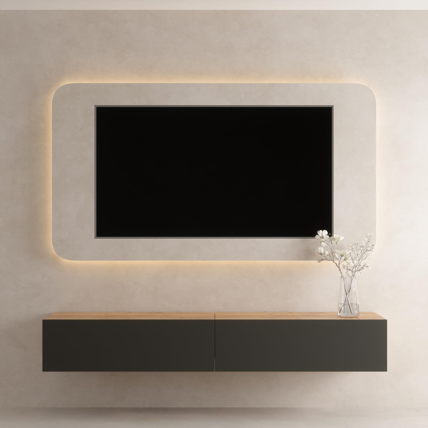 Planetmöbel Mueble TV West, Mesa TV de 200 cm de Largo, Mueble TV suspendido o de pie, Mueble Salon Moderno, 2X Mueble Television 37,8 x 100 x 30 cm, Roble Dorado Antracita