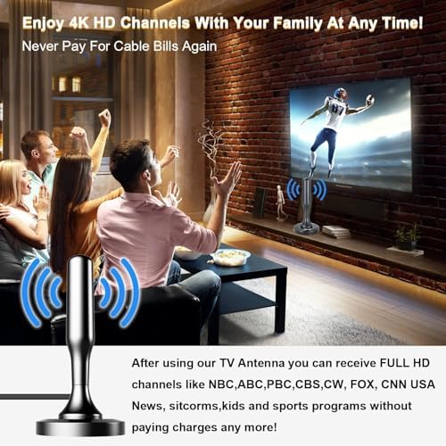 TV Antenna Indoor, TV Antenna for Smart TV Indoor, Digital Indoor TV Antenna for Local Channels with Strong Magnetic Base, Easy Installation, Long Range Reception 4K 1080P TV Antenna