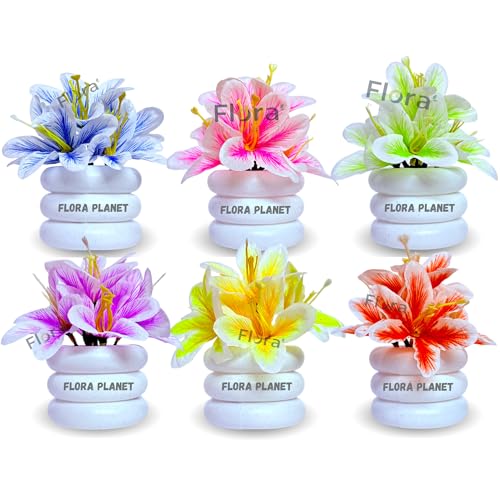 Artificial Flowers with Pot – Set of 6 | Decorative Faux Plants f...