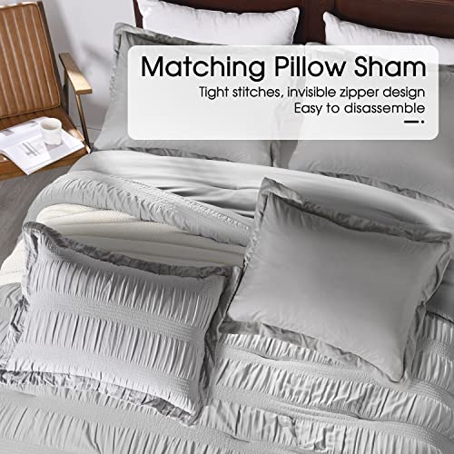 Basic Beyond Queen Grey Seersucker 3 Pieces Down Alternative Bedding Comforter Sets For All Season(1 Comforter With 2 Pillow Shams, 88" X 92") #TOP6