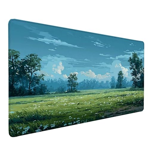 Tapis de souris XXL 100x50 cm vert paysage pour bureau de gamer et PC