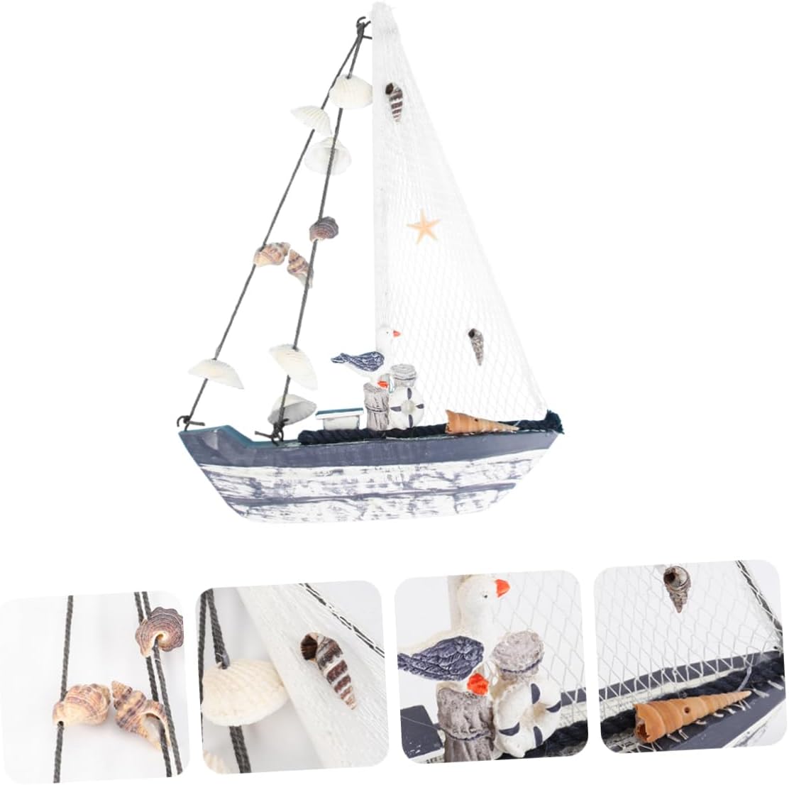 VANZACK Creative Shell Boat Handcrafts for Mediterranean Style Home Decor Medium Nautical Sailboat Ornament for Parties and Unique Gifts