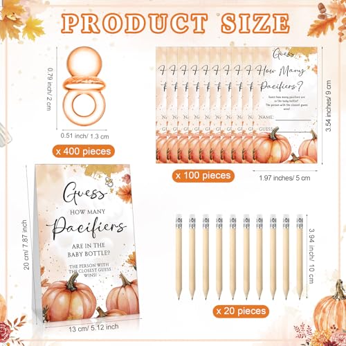 Image of Roowest 512 Pcs Baby Shower Games Guess How Many Pacifiers Sign 100 Small Guessing Games 10 HB Pencils 750ml Milk Bottle 400 Acrylic Pacifiers Decoration for Guest Gender Reveal(Pink,Pumpkin)