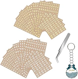 AIEX 18 Sheets Alphabet Number Stickers, Self-Adhesive Mini Metal Letter Sticker Number Sticker with a Tweezer for Epoxy Resin Casting Decoration, DIY Crafts (Gold, Silver)