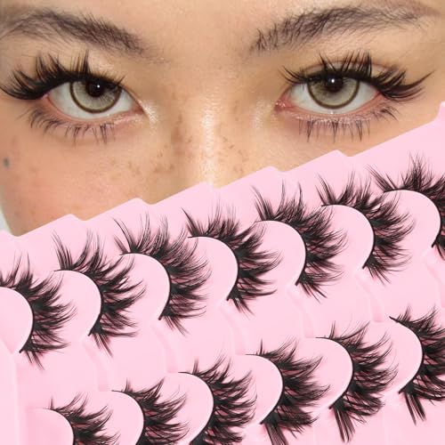 Veleasha Pestañas postizas de manga pestañas postizas de ojos de gato, pestañas cruzadas, pestañas suaves, pestañas postizas, pestañas postizas, pestañas de anime, paquete de 7 pares (sirena)