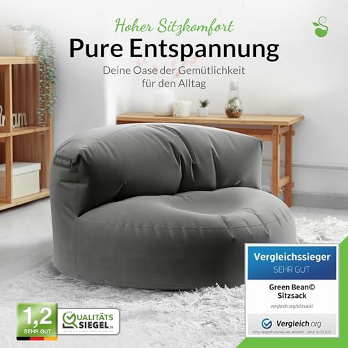 Green Bean Sitzsack Sofa mit Füllmaterial - Lounge im Sitzsack-Design 90x50cm mit ergonomischer Rückenlehne & waschbarem Bezug - Indoor und Outdoor geeignet in Anthrazit