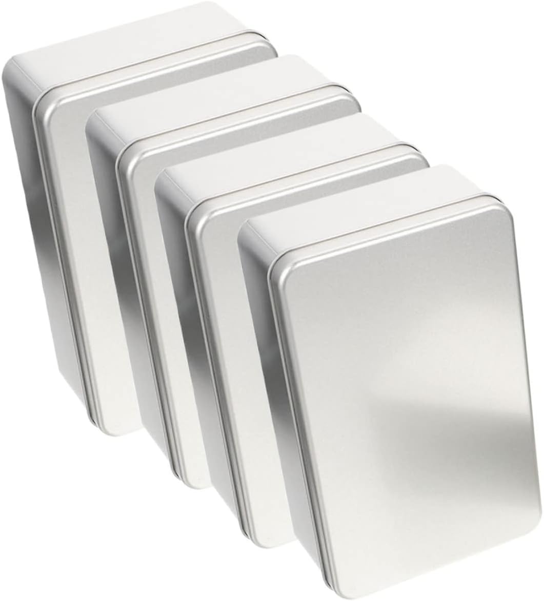 GLEAVI 4 Pack Silver Iron Dice Boxes with Foam Liner for Small Accessories
