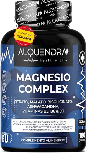Triple Magnesio Complex - Bisglicinato Citrato Malato - Reduce Cansancio y Fatiga - Relajación Muscular - Energía Diaria - Ashwagandha y Vitaminas B5 B6 D3 -Alta Absorción - 180 Cápsulas