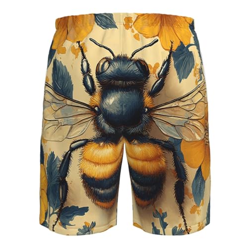 Men's Swim Trunks Beach Board Shorts Swimwear Bathing Suits - Cartoon Bee Patterns Retro4