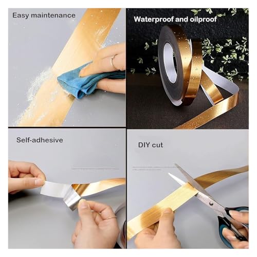 Borde de pared autoadhesivo impermeable de 50m acabado oro cepillado 4
