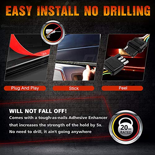 Nanpoku Tailgate Light Bar 60 Inch Triple Row Tail light bar for Pickup Trailer SUV RV VAN Full Function Red Brake White Reverse Amber Turn Signal double flash Light No Drill Install (60inch) by Nanpoku - Image 4
